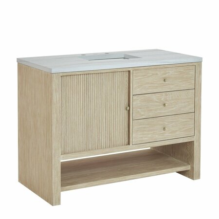 James Martin Vanities Single 48'' Single Vanity, Sunwashed Oak w/ 3 CM Arctic Fall Solid Surface Top D404-V48-SWO-3AF